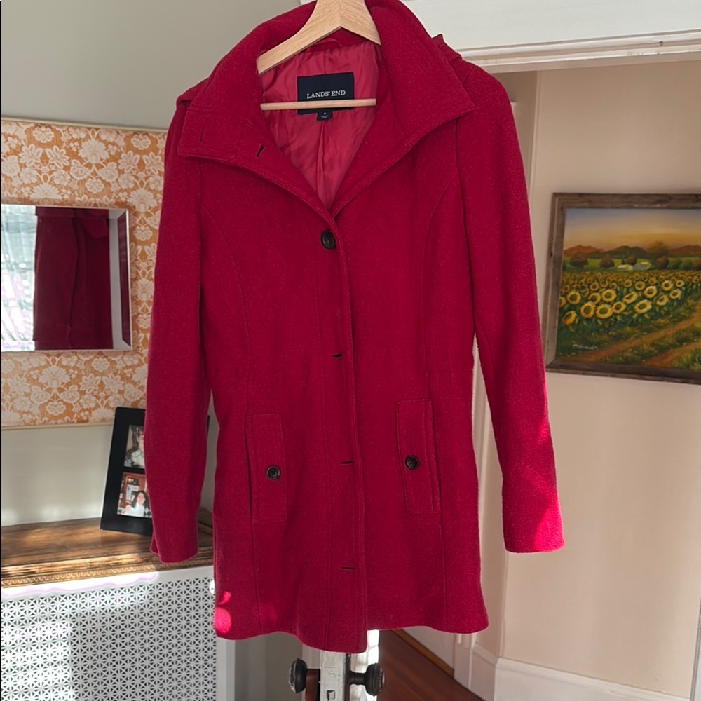 Lands' End Women's Red peacoat hooded